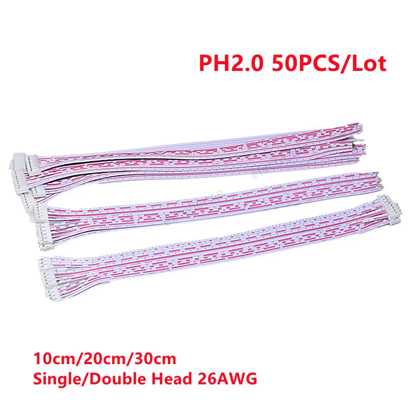 50PCS/Lot PH2.0 Female Connector Terminal Cable 10cm 20cm 30cm 2.0 JST Wire 2p 3p 4p 5p 6p 7p 8p 9p 10p11p12p Single/Double Head