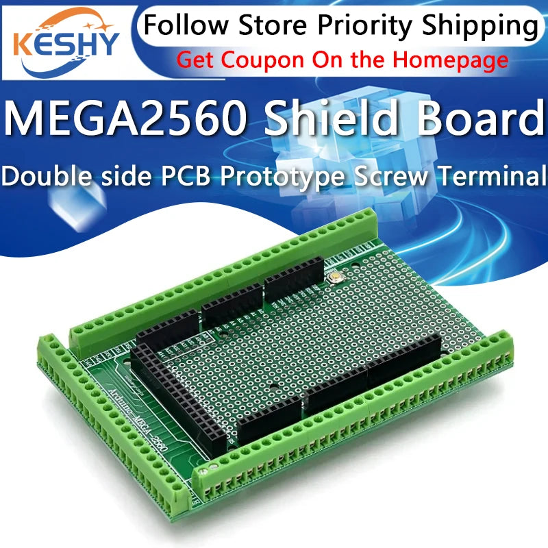 Compatible With MEGA2560 Double-side PCB Prototype Screw Terminal Block Shield Board Kit For Arduino Mega 2560 / Mega2560 R3