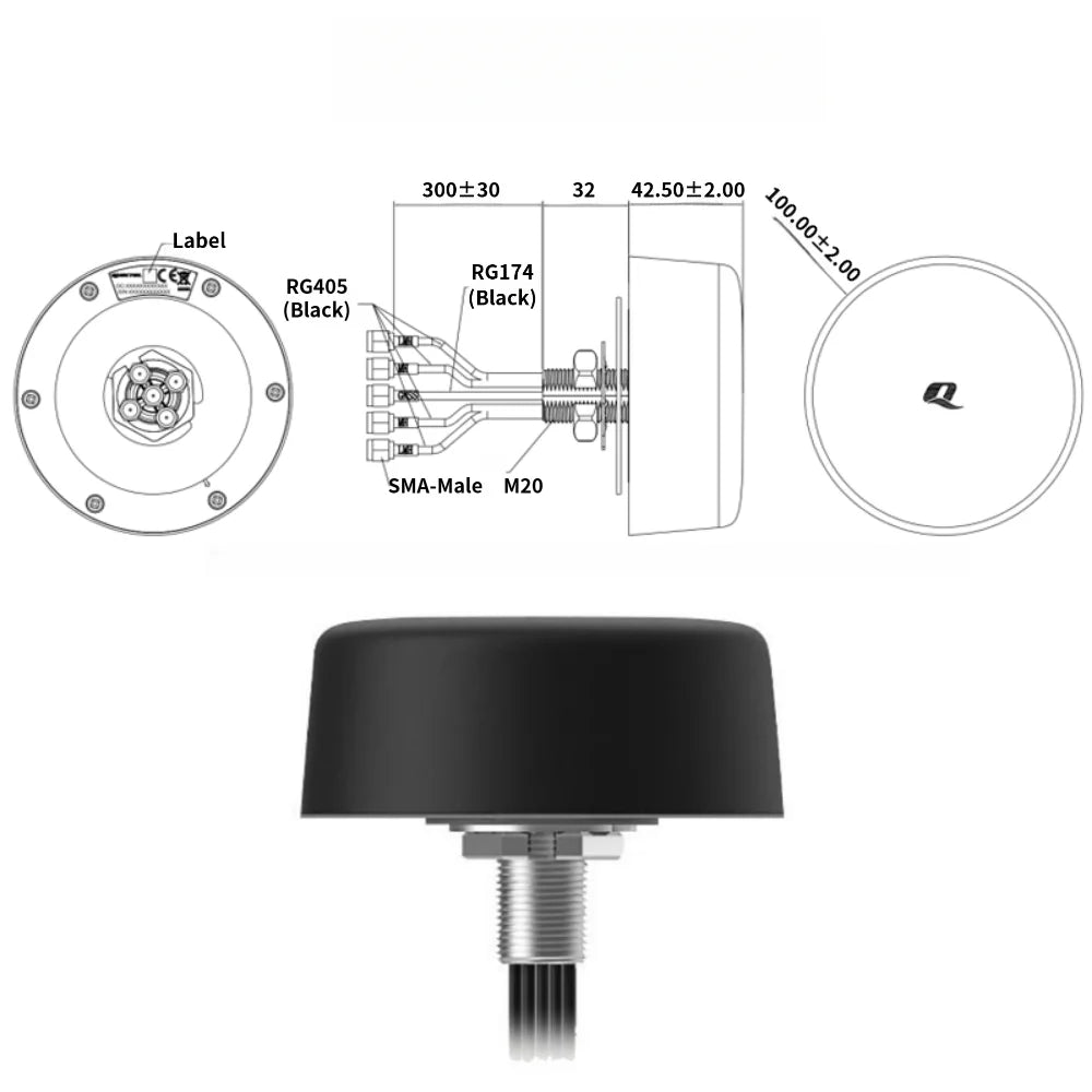 Quectel Multi-Band High-Gain 5G/GNSS Positioning 5-in-1 Combination Antenna 4G LTE MIMO GPS Dual-Band Antenna SMA 300mm Cable