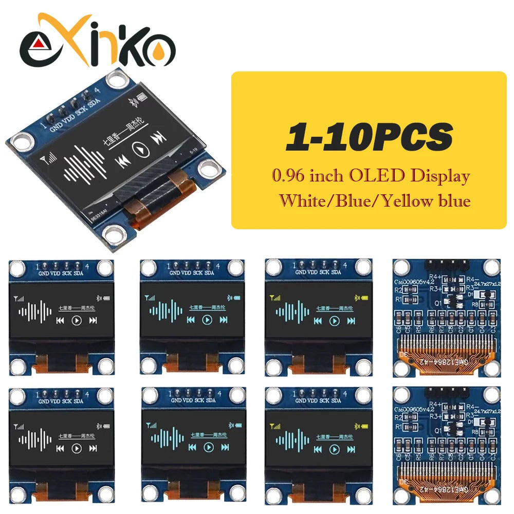 1-10pcs 0.96 Inch OLED Display Module I2C IIC SPI Serial 128X64 LCD 3.3-5V 4 Pin White/Blue/Yellow Blue  for Arduino