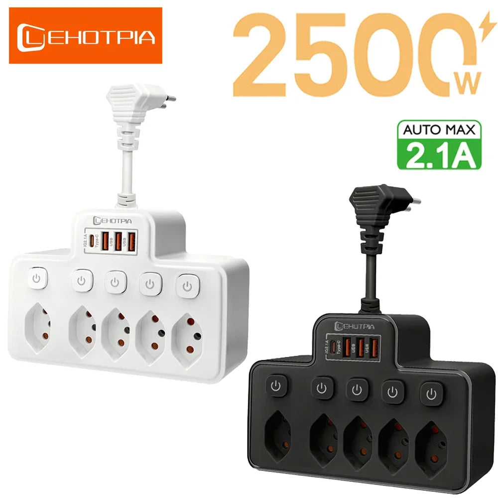 Switzerland AC Plug Independent Switch Multitap Wall Mounted Power Strip With USB Type C Ports Charging Network Filter Adapter