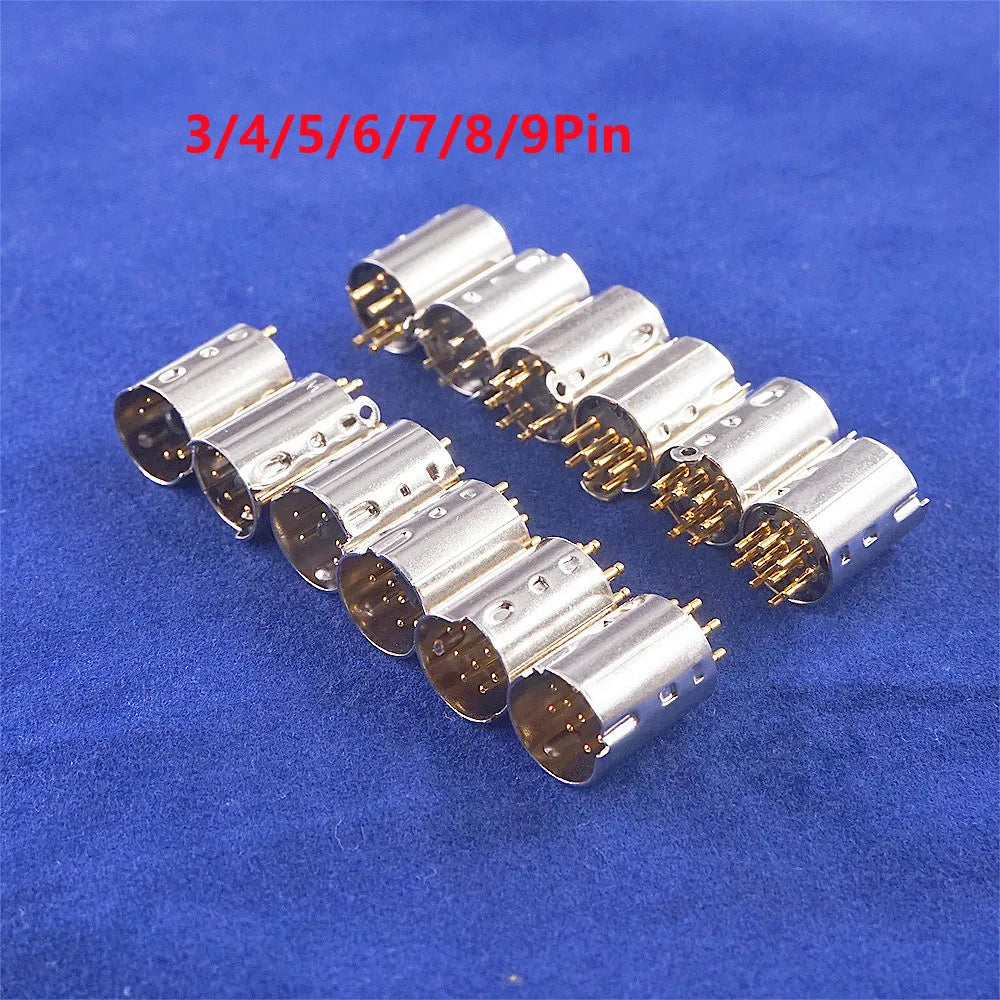 5/20/50/200 pcs Mini Din Plug Male Connector 3 4 5 6 7 8 9 Pin PCB mount Straigh Machined Header Gold Plated Pins Board Solder
