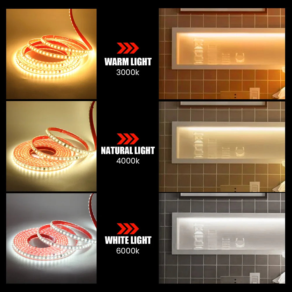 AC 220V 2835 LED Strip Light Waterproof IP67 120 LEDs Flexible Tape Lamp with IC Home Lighting White 0.5m 1m 2m 5m 10m 20m 50m