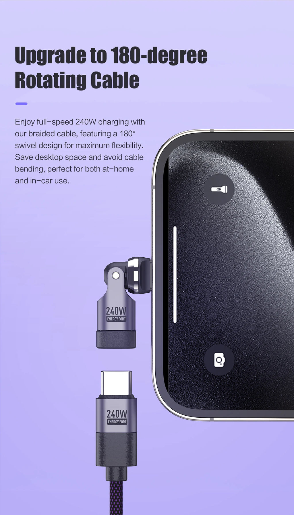 PD240W OTG C Type Adapter 90° 540° Rotating Type C Adapter Fast Charging USB C Adapter Extender for iPhone 17Pro Laptop Tablet