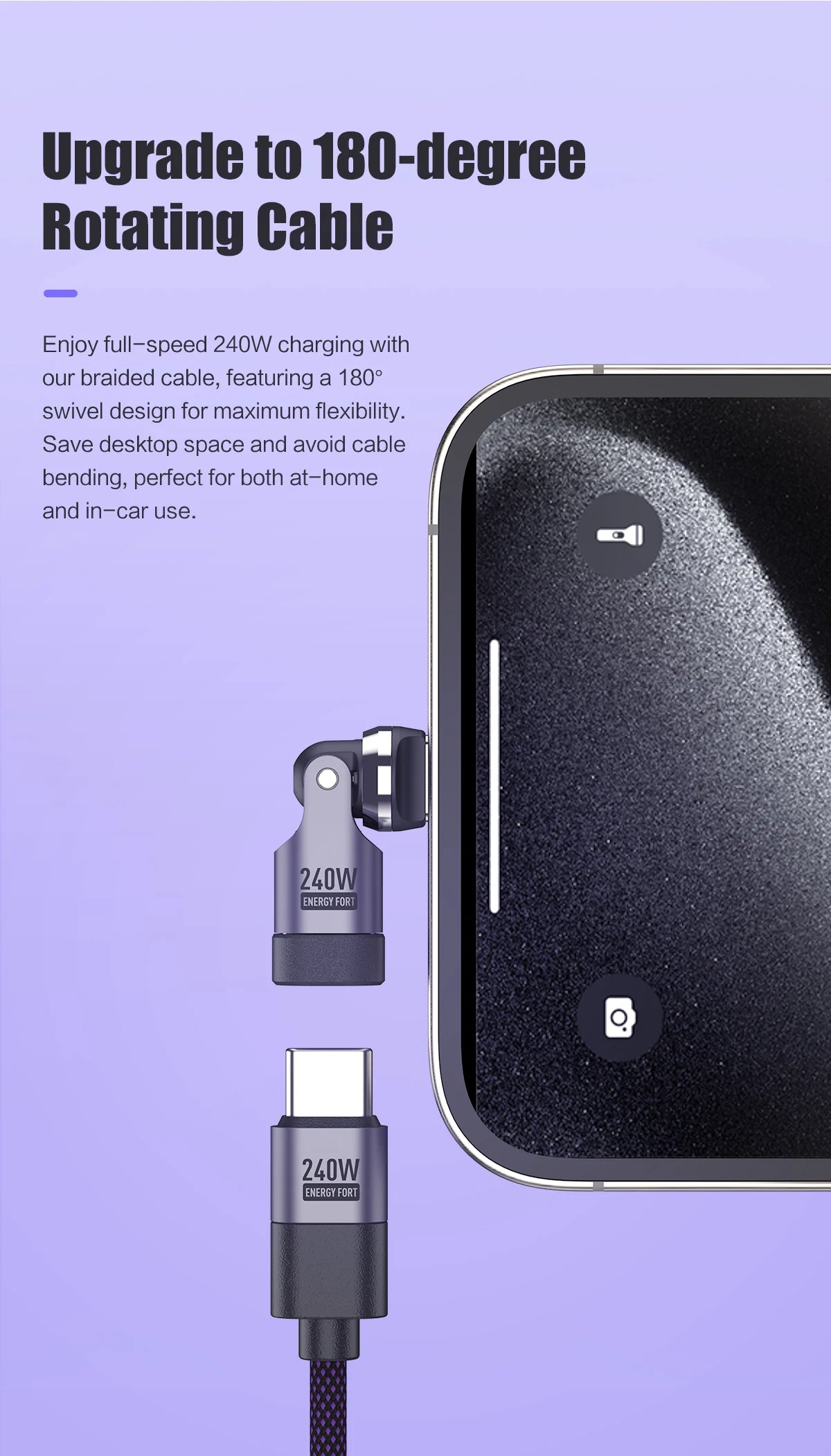 PD240W OTG C Type Adapter 90° 540° Rotating Type C Adapter Fast Charging USB C Adapter Extender for iPhone 17Pro Laptop Tablet