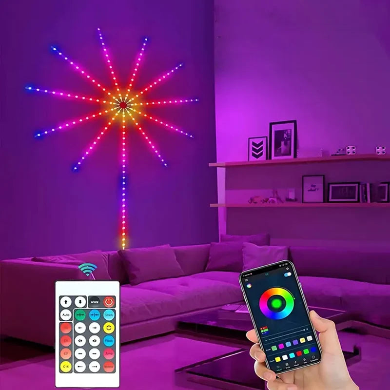 RGBIC Firework Strip Lights LED USB Powered Room Decor with Realistic Blooming Visuals BT APP Control Neon Strip USB 5V Changing Smart Lamp Sync Music Bedroom Decor Dream Light