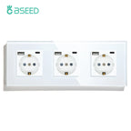 BSEED 1/2/3Gang Touch Light Switch 1Way Simple Sensor Switch Type-c USB Sockets EU Standard Glass Panel Blue Backlight 10A White