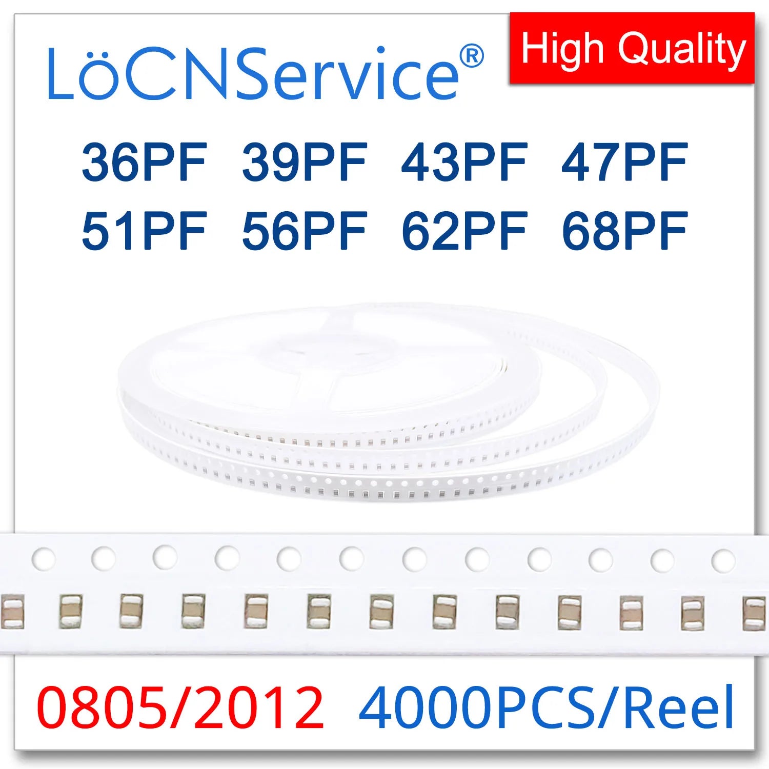 LoCNService SMD Capacitors 4000PCS 0805 2012 COG/NPO RoHS 50V 5% 36PF 39PF 43PF 47PF 51PF 56PF 62PF 68PF High quality