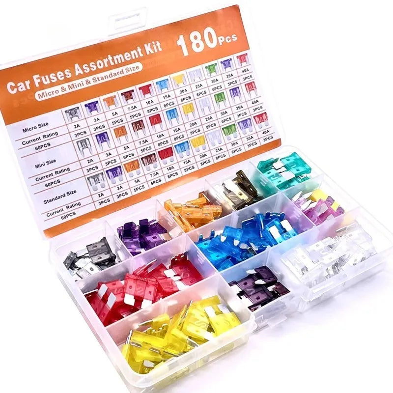 50/100/180pcs Car Blade Fuse Assortment Kit Auto Truck Automotive Medium Fuse Mixed Motorcycle Circuit Fuse With Box
