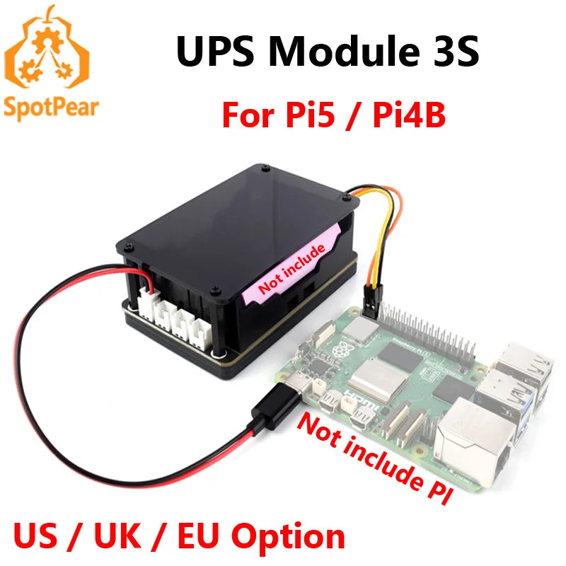 Raspberry Pi 5 UPS Power Supply Expansion Board Uninterruptible Power Supply Module UPS Module 3S Also For Pi4B