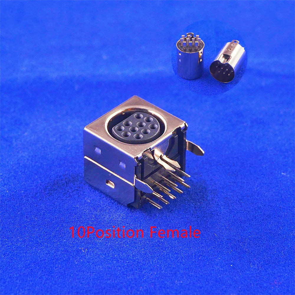 10 Pcs Connnector Mini Din 3 4 5 6 7 8 9 Pin Female Circular Receptacle Power Sockets MD-SM Shield Right Angle Through Holes PCB