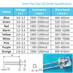 100pcs 5mm Flat Top White Red Yellow Blue Green Emitting Diode LED Wide Angle Ultra Bright Bulbs F5 5mm Light Lamp Diodes