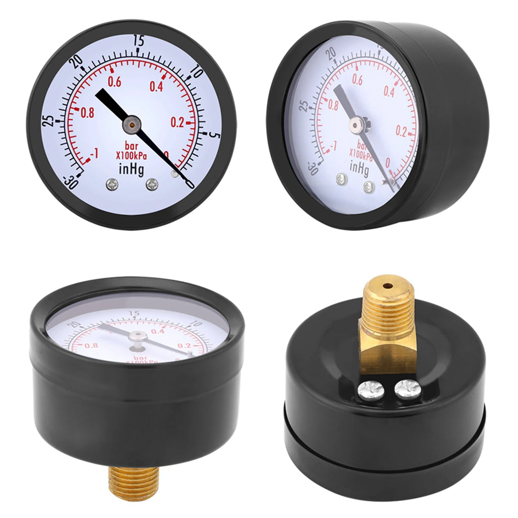 0~-30inHg 0~-1bar 50mm Mini Dial Air Vacuum Pressure Gauge Meter Manometer