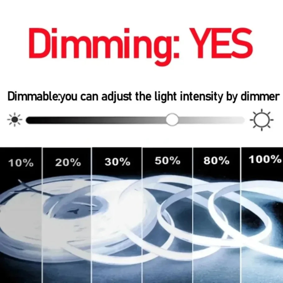 8mm Ultra Thin COB LED Strip DC12V/24V 0.5m-5m Flexible Tape with DC Plug 2pin Wire for Bedroom Living Room Cabinet Party Decor