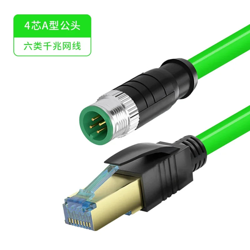 M12 Sensor Connector Wire CAT6 4Pin 8Pin A/D/X Code to RJ45 Adapter Ethernet Cable Industrial Camera Shielded Twisted Pair Line