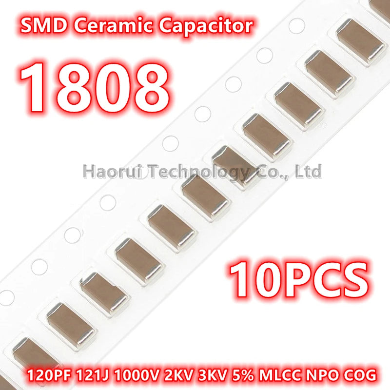 (10pcs) Original 1808 120PF 121J 1000V 2KV 3KV 5% MLCC NPO COG SMD Ceramic Capacitor IC