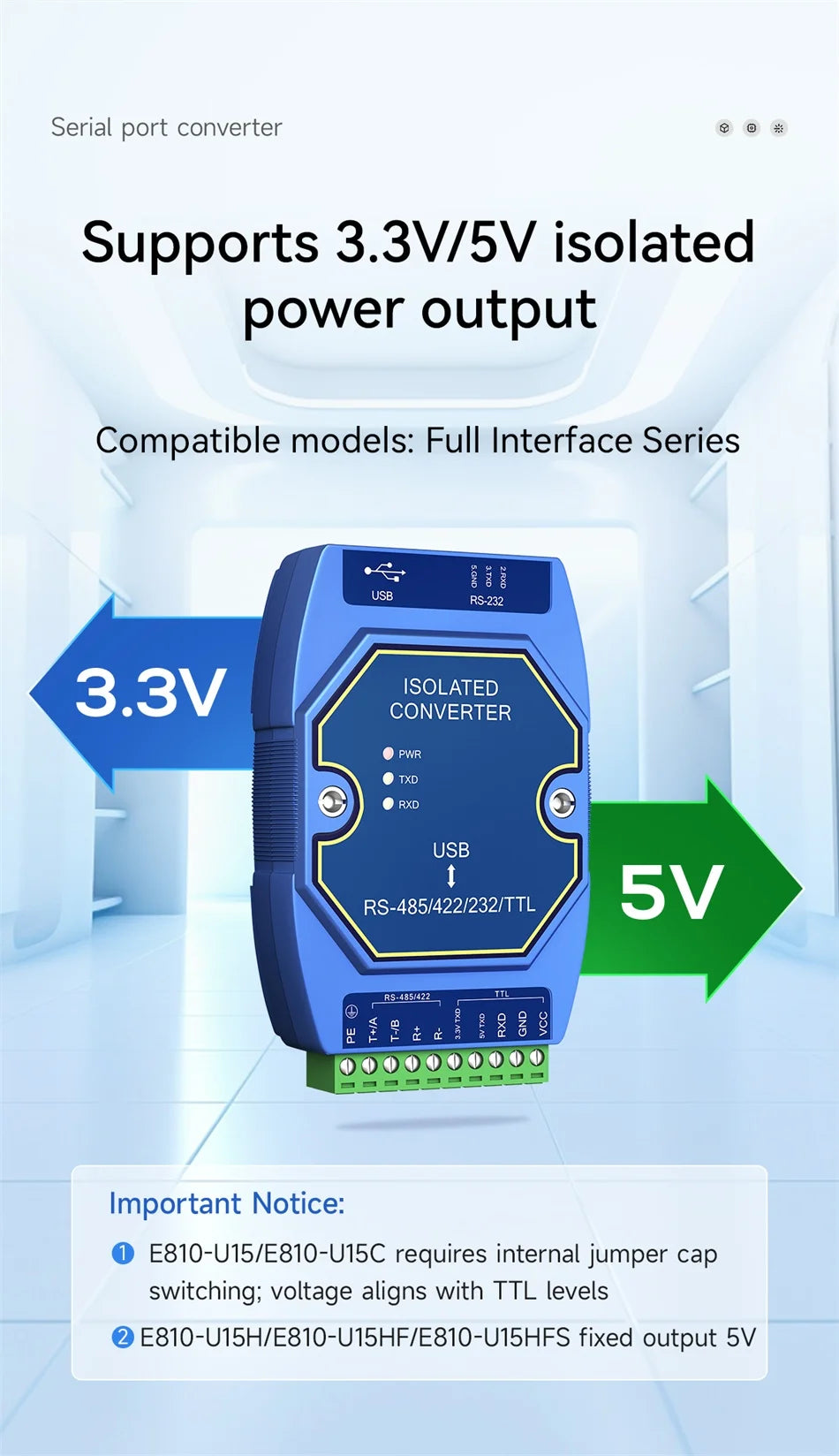 USB To RS485 RS422 RS232 TTL Industrial Converter CDSENET E810-U Series FT232 3.3/5V Power Signal Isolation Type-C