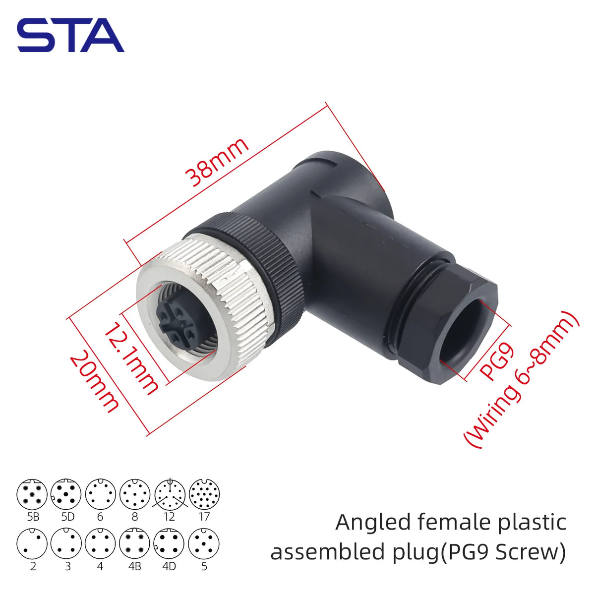 M12 Screw Termination Plastic Field Plug NMEA2000 5 Pin Straight Angled IP67 Waterproof 3 4 6 8 Poles Sensor Connectors PG7 PG9