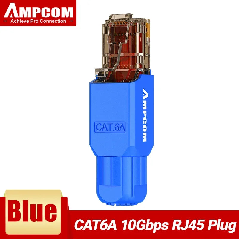 AMPCOM Tool Free RJ45 Connector, No Crimp Tool Less UTP 1000Mbps CAT6/CAT6A Modular PLug for Stranded Solid Lan Ethernet Cable
