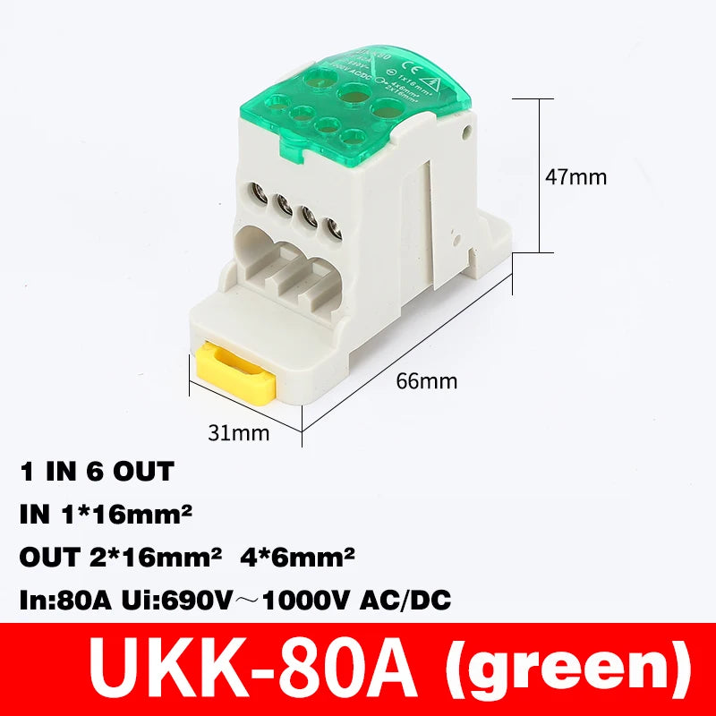 Din Rail Terminal Block UKK 80A/125A/160A/250A/400A Distribution Box One In Several Out Unipolar Junction Box Wire Connector