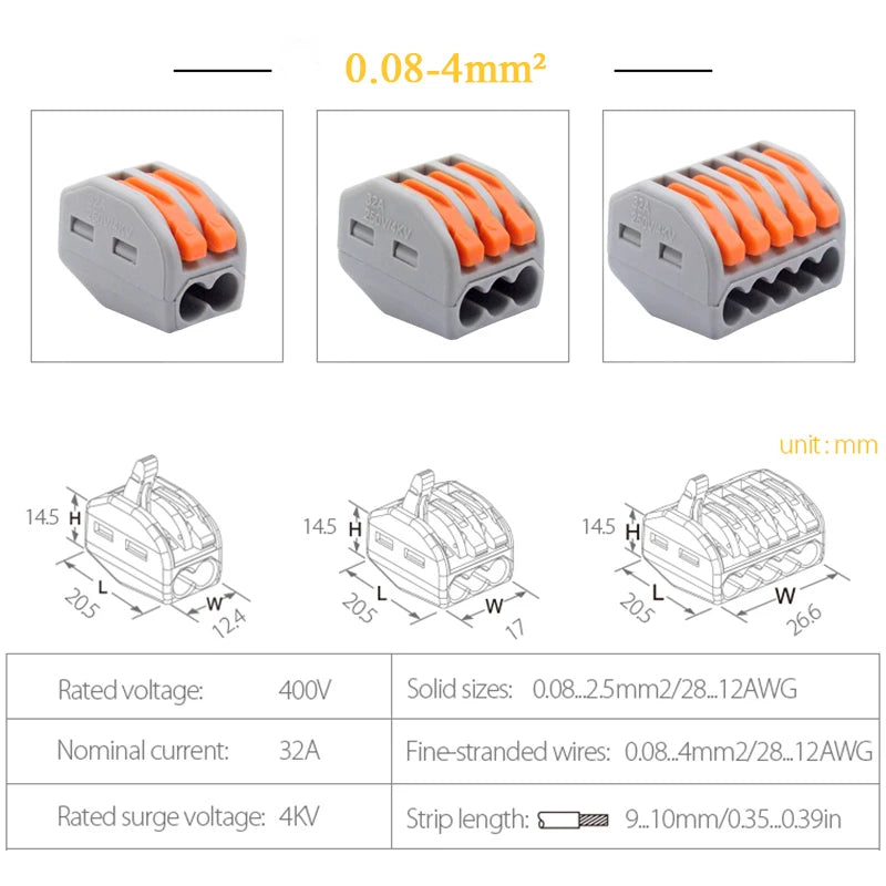 Compact Quick Plug-in Terminal for Cable Connectors, 30/50/100 Piece Terminal Orange Home Wiring Module Paralleling Device