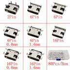 1Box USB Type C Female Charging Port 2/6/16 Pin Connector Type-C Socket SMD PCB Soldering DIY Repair USB-C Type C Jack Adapter