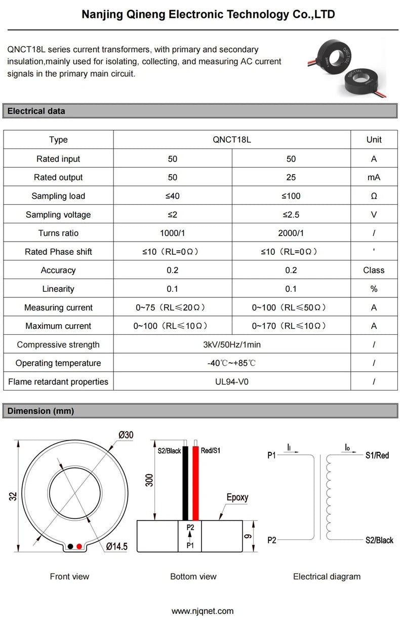 Current Transformer CT QNCT16L 10A 10mA 20A 20mA 30A 30mA 50A 50mA 2000:1 10A 5mA 20A 10mA 100A Micro Current Transducer Sensor