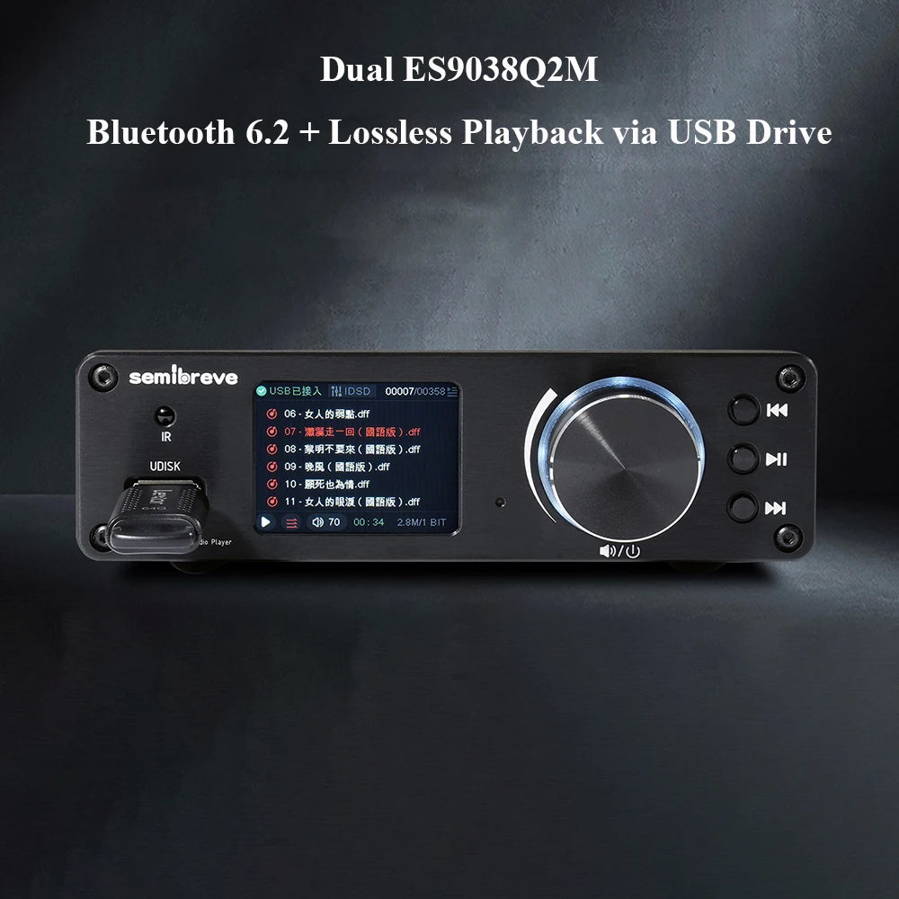 Lossless HIFI Audio Decoder 2pcs ES9038Q2M DAC DSD256 384KHz Lossless Decoding Music Player QCC3095 Bluetooth 6.2 AMANERO Module