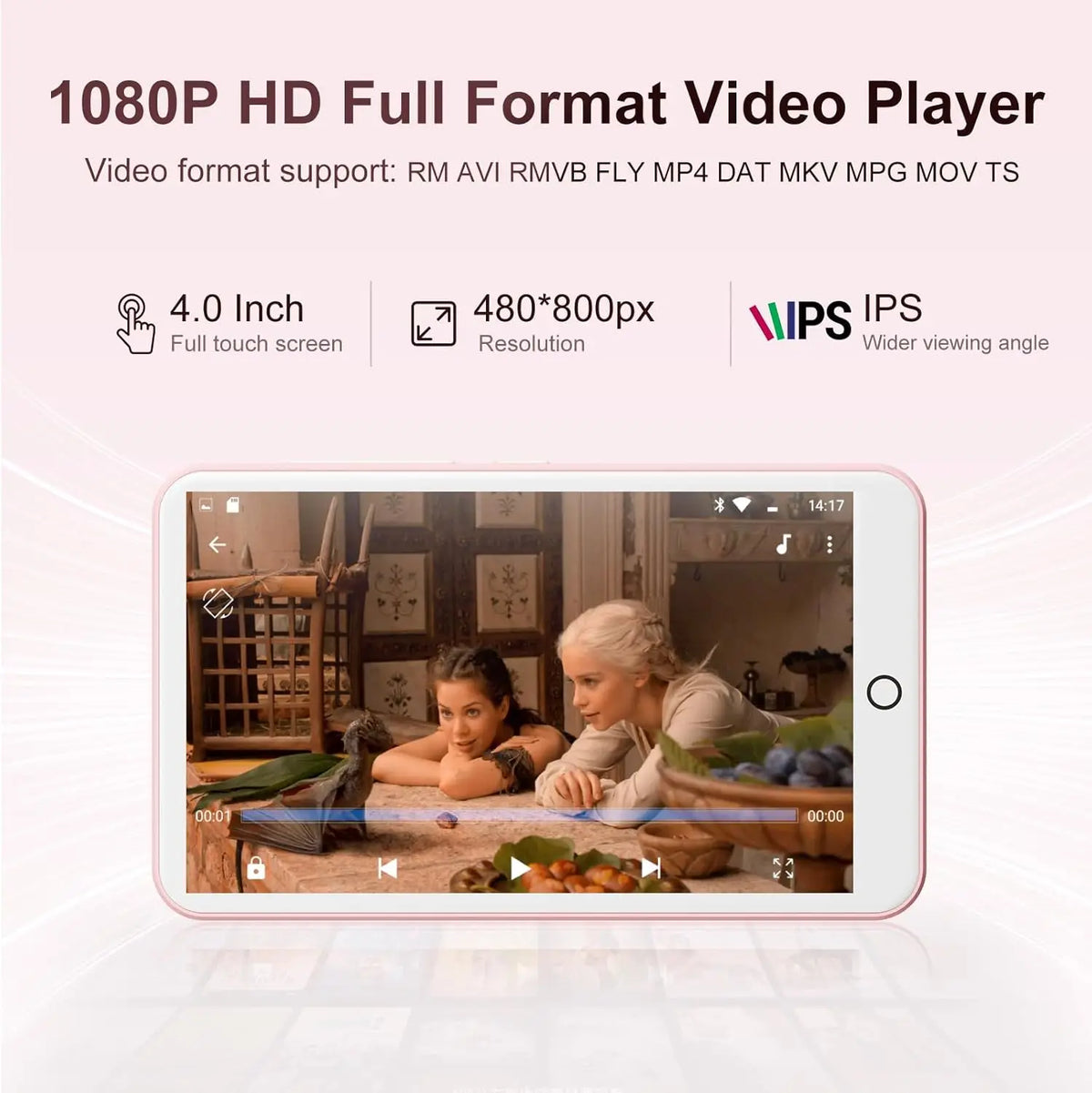 16GB/80GB  MP3 Player Android 9.0 with Bluetooth and WiFi, 4.0-inch with speakers, FM radio, eBooks, capacity up to 512GB
