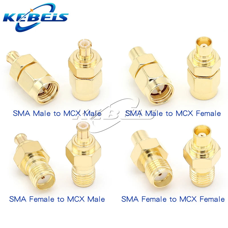 1Pcs SMA to MCX/MMCX Adapter MMCX to SMA Male Plug & Female Jack Straight RF Coaxial Antenna Connector Kit High Quality KEBEIS