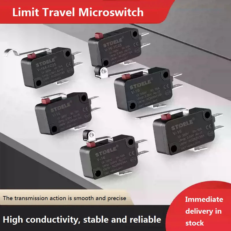 V-16 series micro-motion button limit travel switch with 3 pins, suitable for coffee machine and other small household appliance
