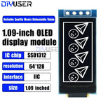 1.09 Inch OLED Display Module 128x64 White SSD1312 I2C, 4 Pin Interface for Raspberry Pi, Low Power Wide View