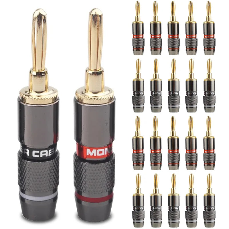 10/40/100Pcs Monster Banana Plugs Gold Plated Pure Copper Speaker Adapter Screw Speaker Plug Audio Connectors