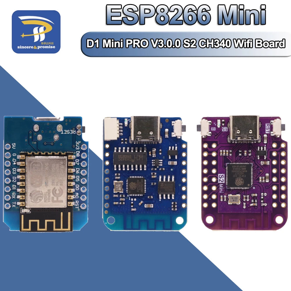 WeMos D1 Mini Pro V3.0 NodeMcu 4MB/16MB Bytes Lua WIFI Internet of Things Development Board Based S2 ESP8266 CH340G Nodemcu V2