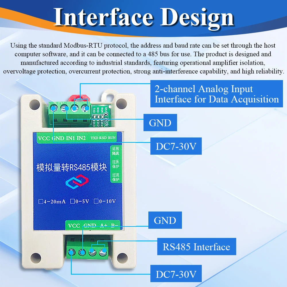 Conversion Module Analog 4-20mA 0-5V 0-10V to RS485 Modbus RTU Protocol 2 4 8 Channel Digital RS485 Transform Modules
