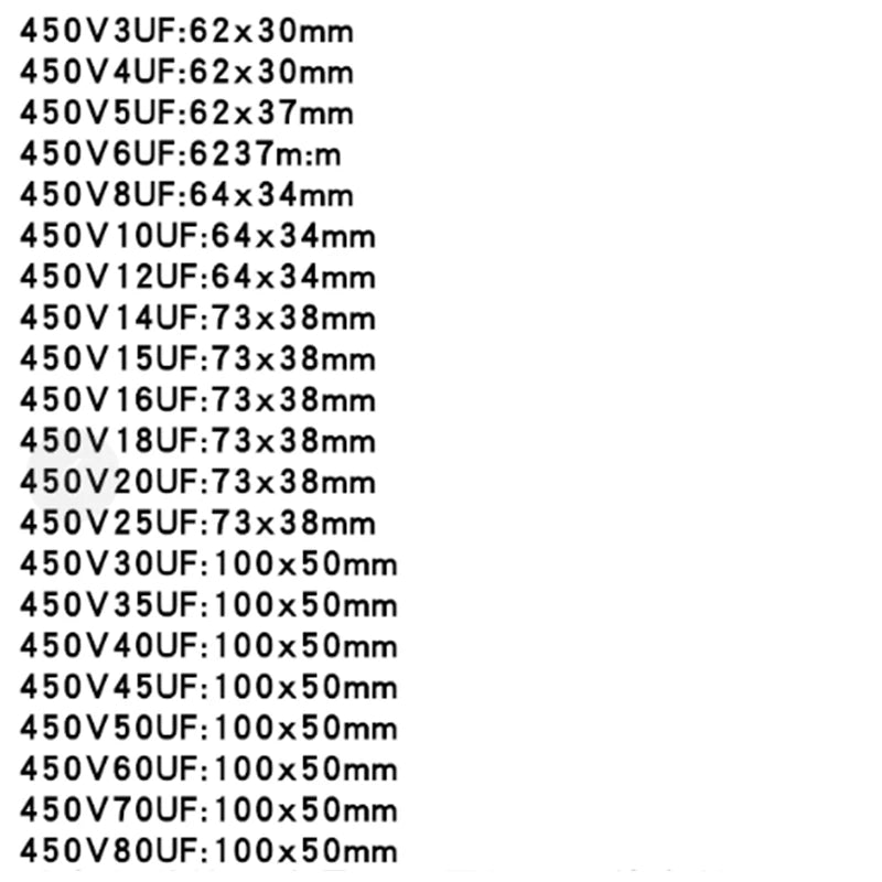 CBB60 450V AC Motor Run Capacitors Starting Capacitor 5% 1/1.5/2/3/4/5/6/8/10/12/14/15/16/18/20/25/30/40/45/70/80UF