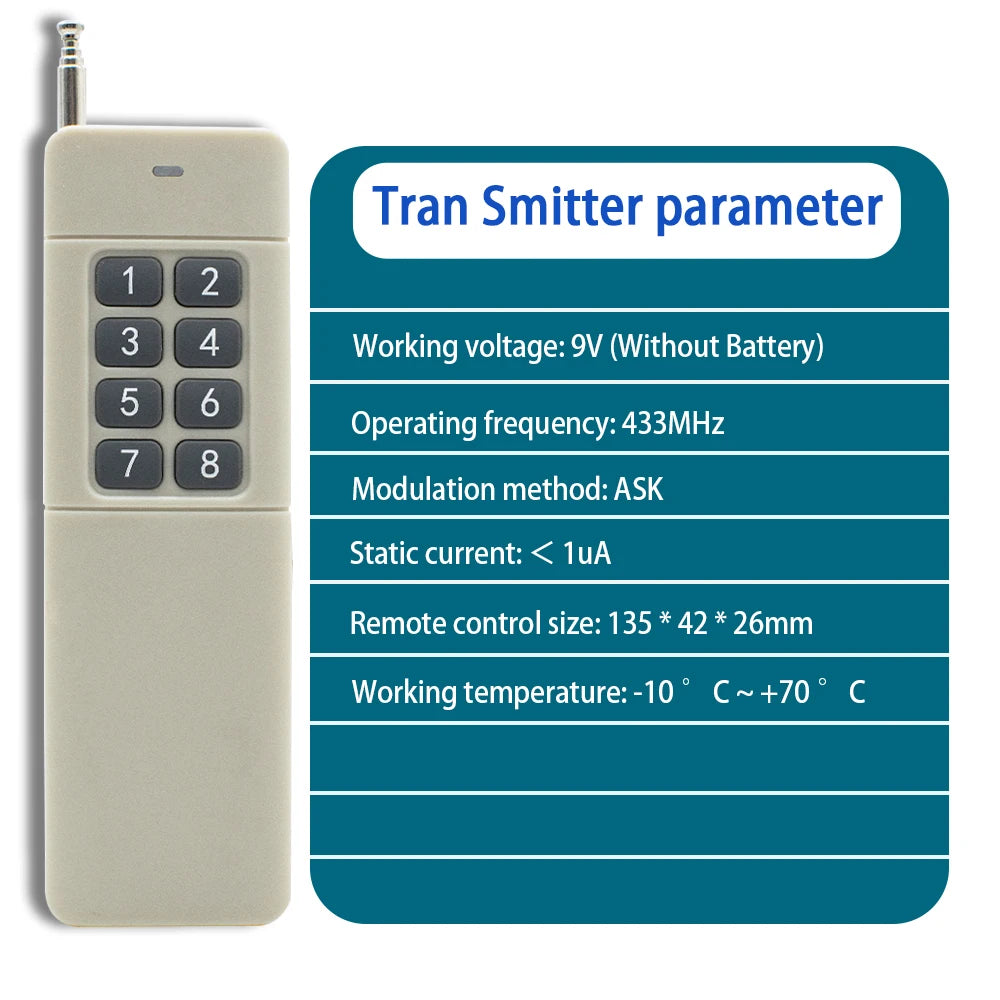 6/8CH Wireless Remote Control Switch AC 220V 100V-265V 10A Relay 6/8 Channels 433MHz Industrial Controller Receiver Transmitter