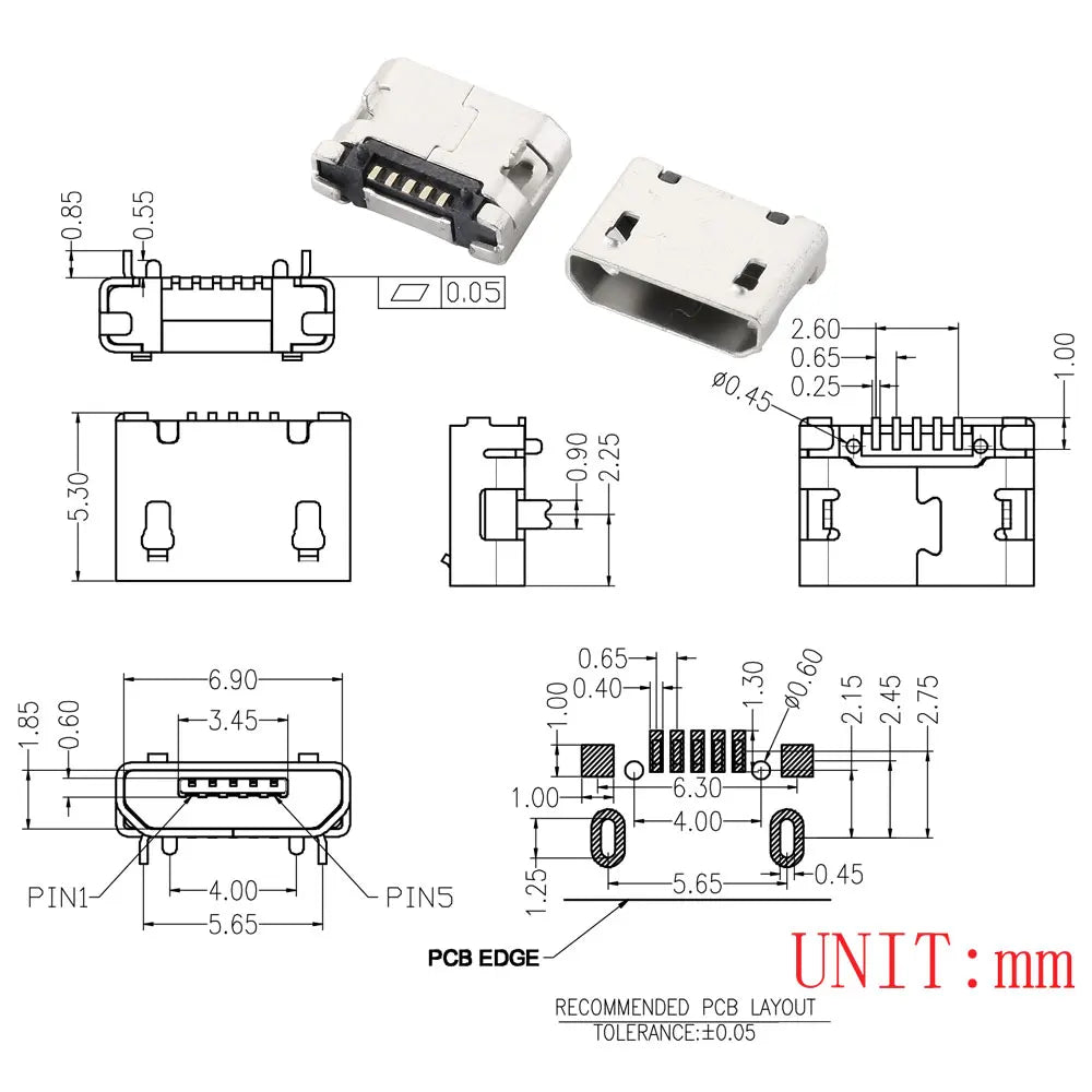 10PCS Micro USB 2P 5P Jack Charging Port Plug Dock Charger DIP SMD For Phone Tabletels Speakers Etc Port Socket Power Connector