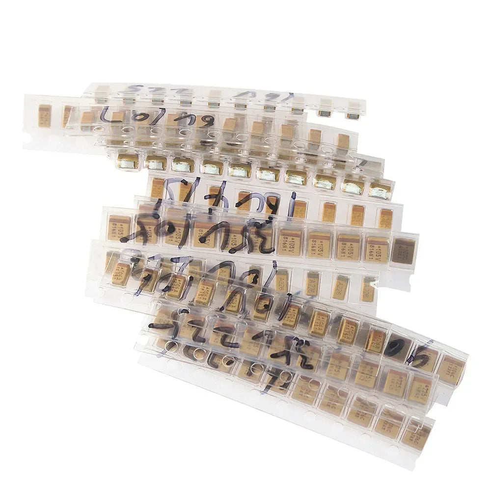 150PCS Tantalum Capacitor Assortment Kit 1μF~220μF 15 Values A/B Case SMD Chip Capacitors for DIY Repair Electronics Projects