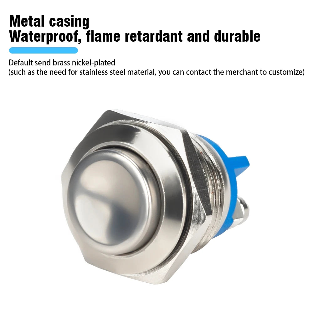 16/19mm 1NO 1NC Flat Head Waterproof Momentary Reset Metal Push Button Switch Screw Terminal Car Engine Doorbell PC Power Switch