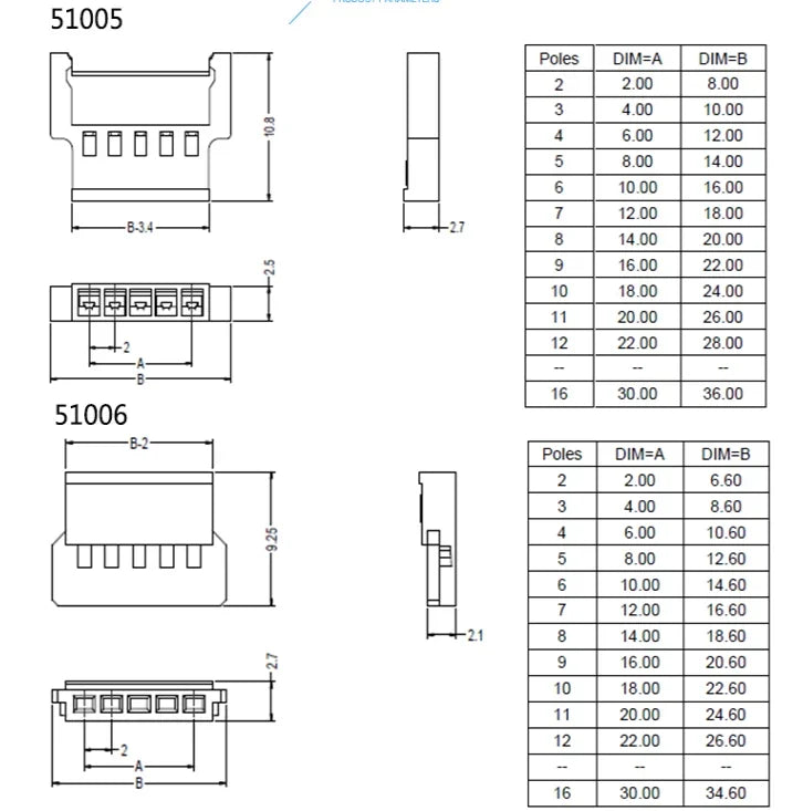 10 Set/lot 51005 51006 Micro Connector 2p 3p 4p Male Female Plastic Housing With Metal Pins For Rc Battery Esc Adapter