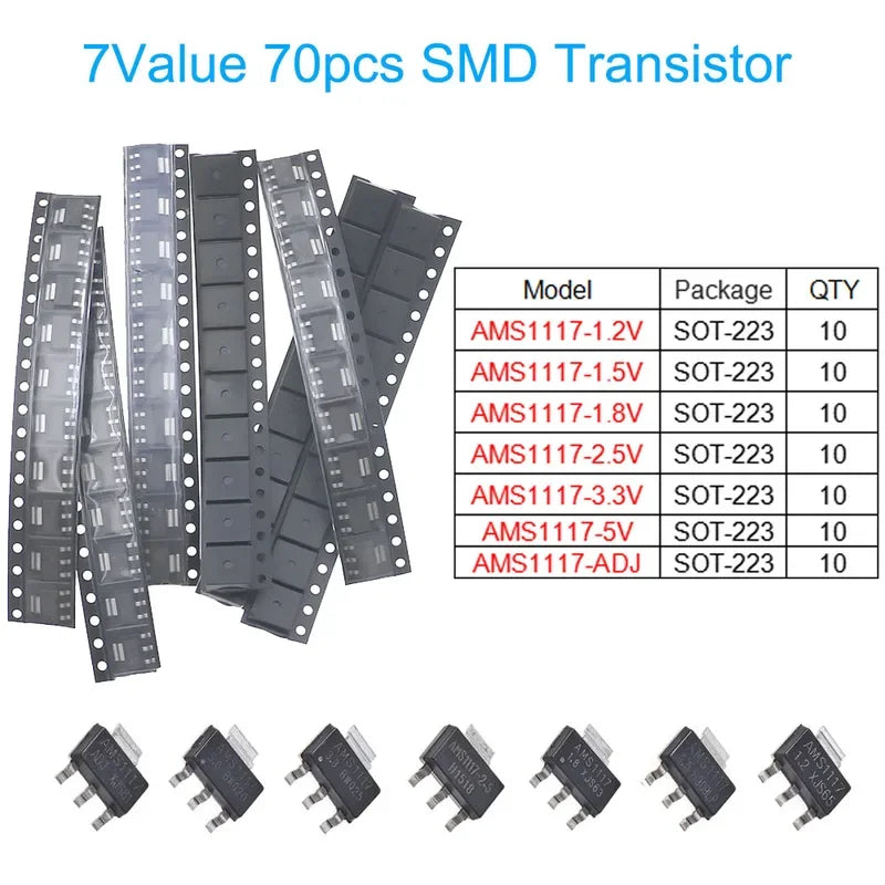 DIP SMD Mosfet Triode Thyristor PNP NPN Voltage regulator Chip Transistor Assortment Kit DIY Mixed Electronic component package
