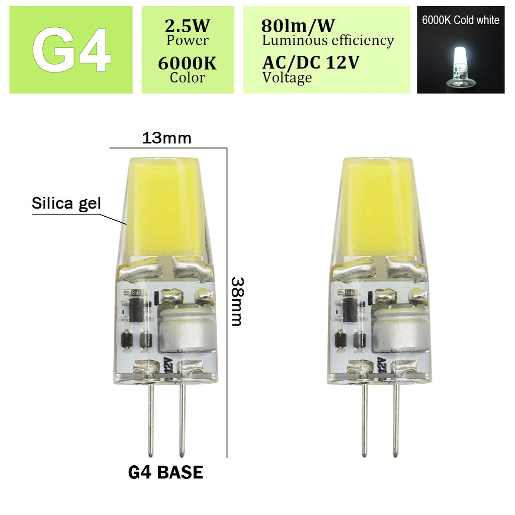 2pcs Mini G4 12V 24V LED Lamp Dimmable Light 3W COB Bulb AC DC 12V Lampada COB 360 Beam Lampada G4 COB Lights Replace Halogen