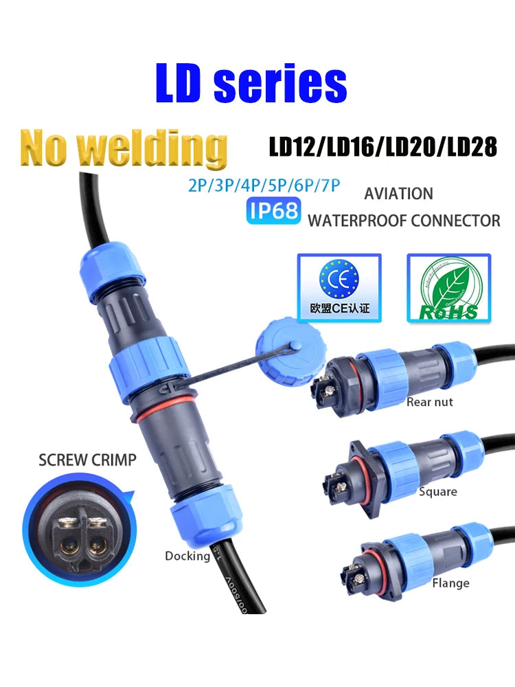 IP68 Waterproof Connector LD Series Male Plug & Female Socket 2-7 Pin & 9 Pin Panel Mount Aviation Wire Electrical Cable Connect