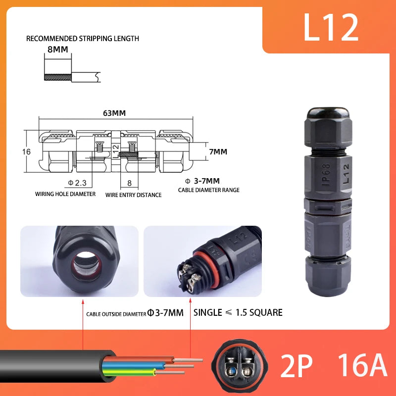 IP68 Waterproof Connector Outdoor LED Lighting Sealed Connector  Assembly Type Wire And Cable Quick Terminal Connector 2/3/4/5P