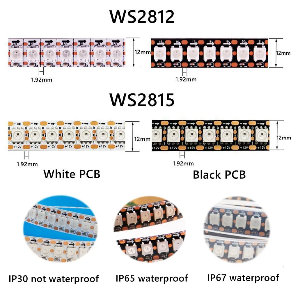 1-3M WS2812B WS2815 LED Strip 144 Pixels/LEDs/m Addressable IC Smart 5050 RGB LED Strip Light IP30/IP65/IP67 DC5V/12V
