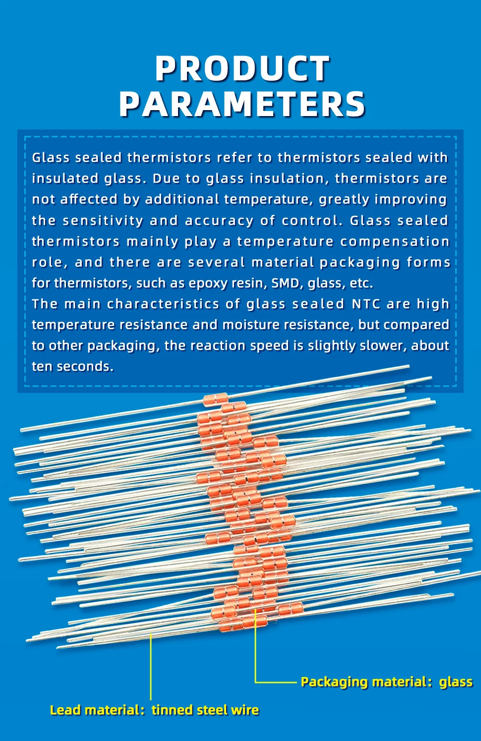 20Pcs Glass Sealed Thermistor Resistor NTC MF58 3950 B 5% 5K 10K 15K 50K 100K 200K 500K Ohm Induction Cooker Temperature Sensor