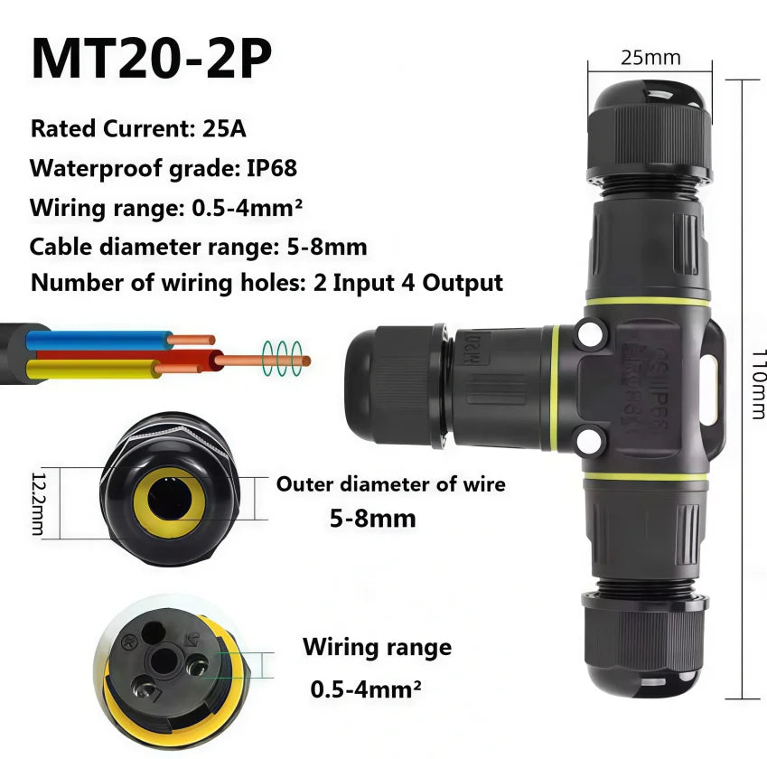 Heavy Duty Quick Connect Terminal Block T-type, IP68 Waterproof 2/3/4/5Pin for Secure & Fast Damp-Proof Wiring Connector