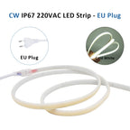 AC220V COB LED Strip Light IP67 Waterproof Flexible Ribbon 2Pin Wire/EU Plug Tape Lamp 3000K/4000K/6000K Outdoor Linear Lighting