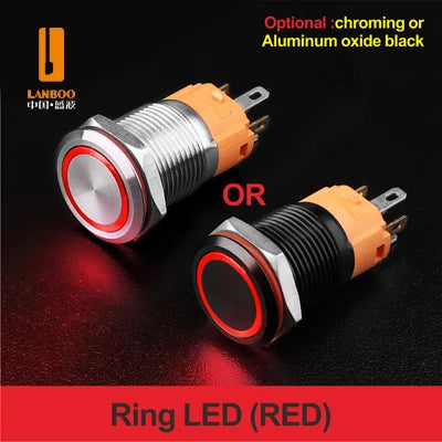 LANBOO LB16A Device Button Switch Chrome Plating/Aluminum Oxide Black/Optional 1NO1NC/5 Pin Latching/Momentary Optional